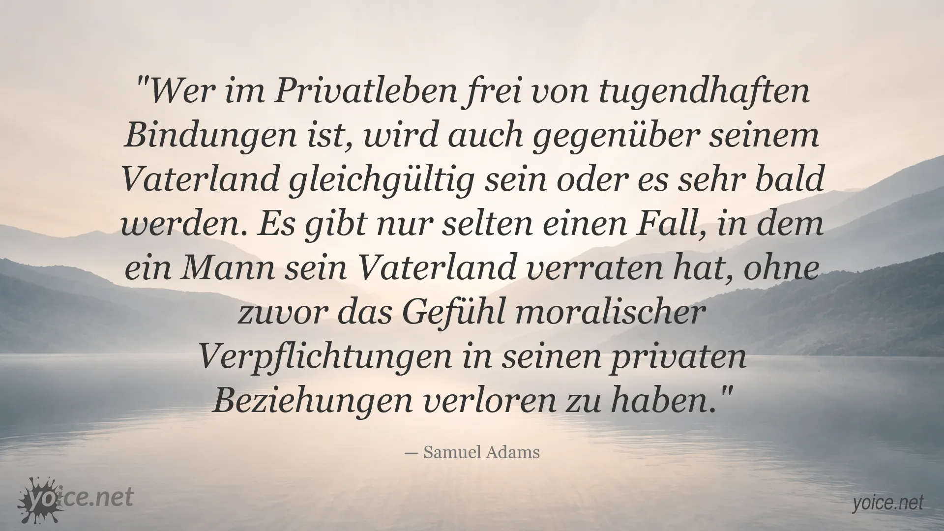 Zitatgrafik von Samuel Adams über moralische Verpflichtungen, Tugend und Patriotismus