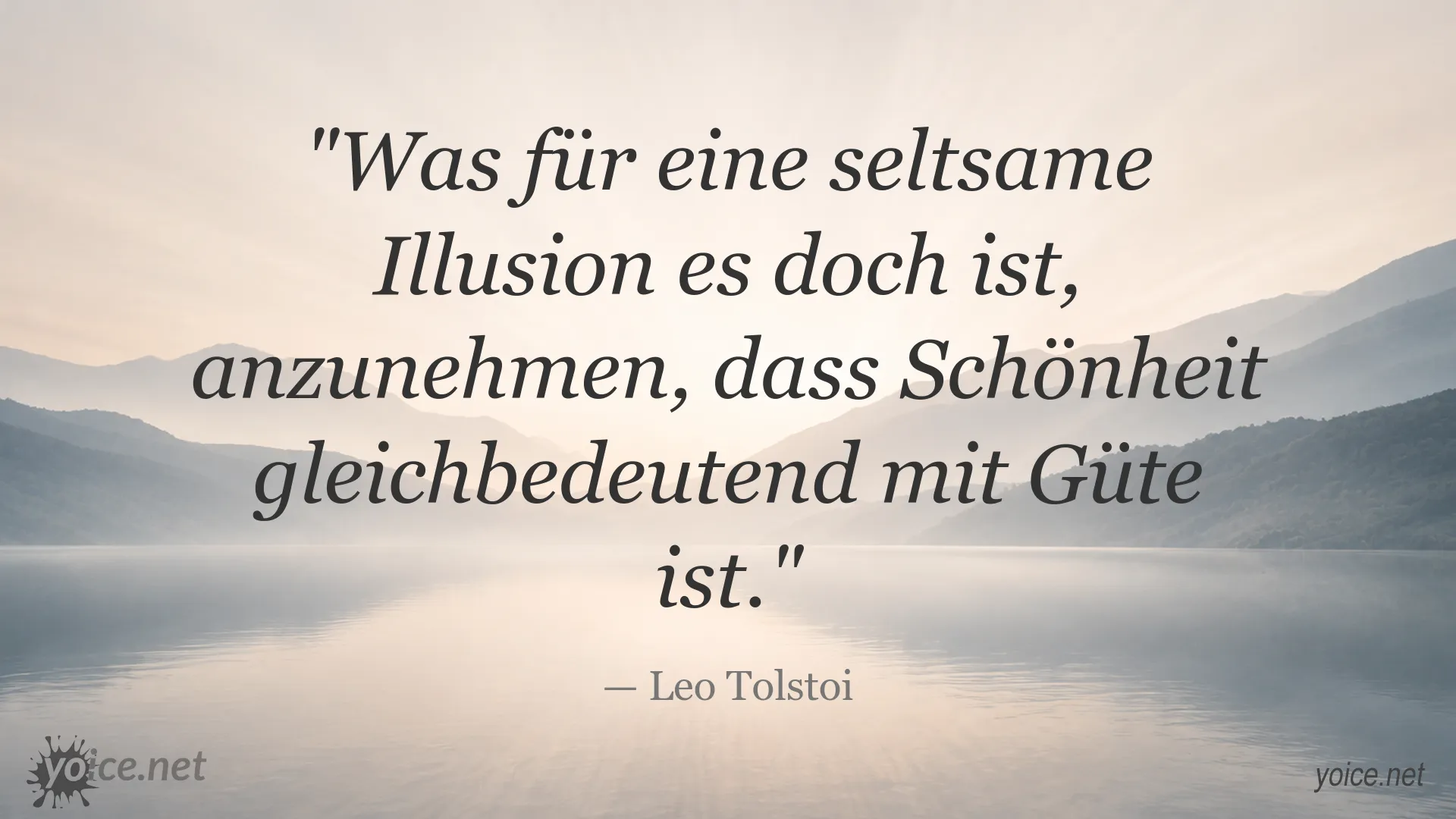 Zitatgrafik von Leo Tolstoi über den Zusammenhang von Schönheit und Güte