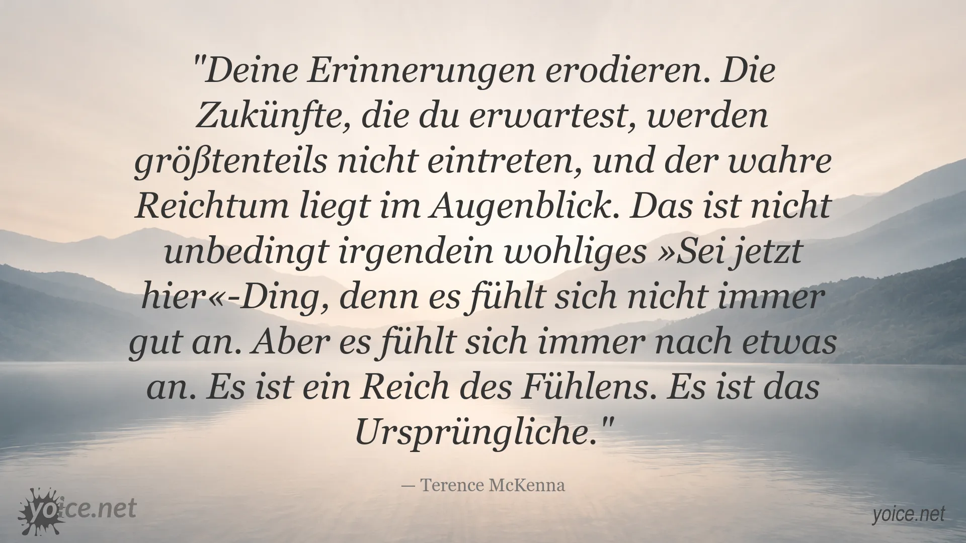 Terence McKenna Zitat über Erinnerungen, Zukunft und die Bedeutung des Augenblicks