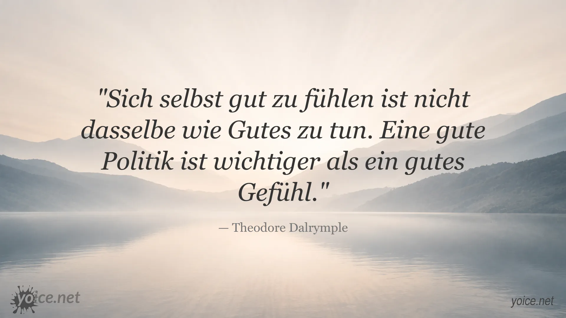 Zitatbild von Theodore Dalrymple über Selbstgefühl und die Bedeutung guter Politik