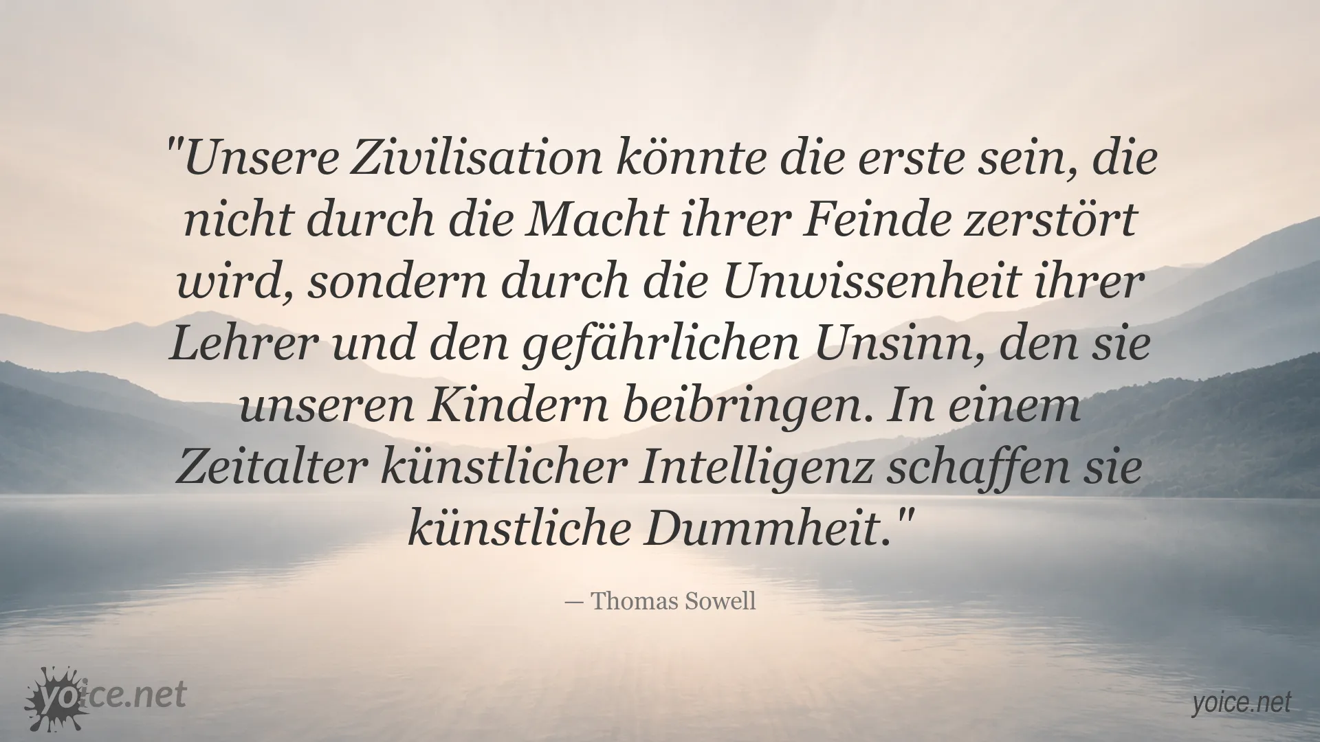 Zitatgrafik von Thomas Sowell über Bildung, Unwissenheit und künstliche Dummheit