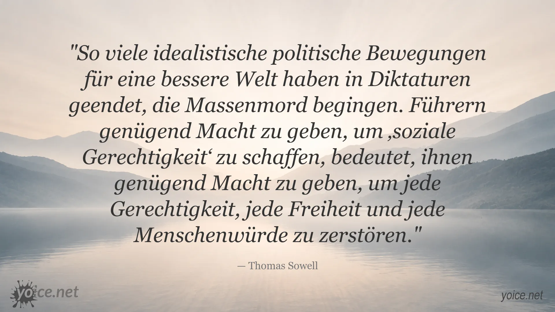 Thomas Sowell Zitat über die Gefahren politischer Macht und soziale Gerechtigkeit