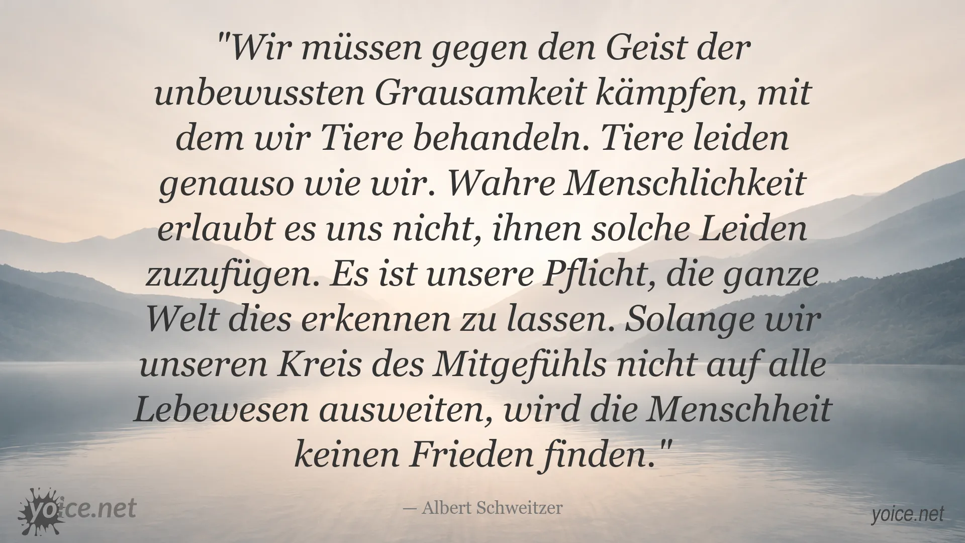 Zitatbild von Albert Schweitzer über Tierschutz, Mitgefühl und den respektvollen Umgang mit Tieren