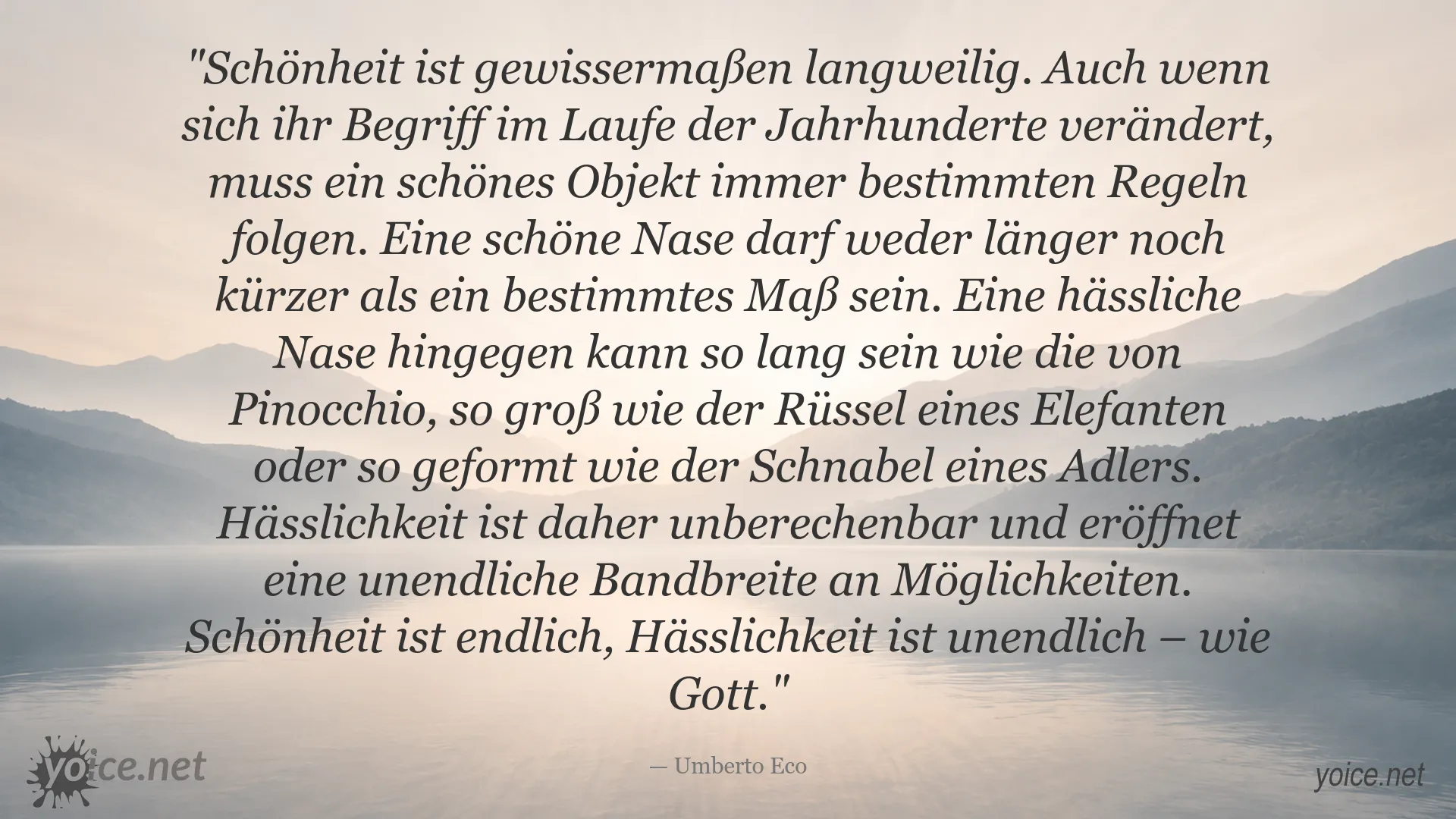 Zitatgrafik von Umberto Eco über Schönheit und Hässlichkeit