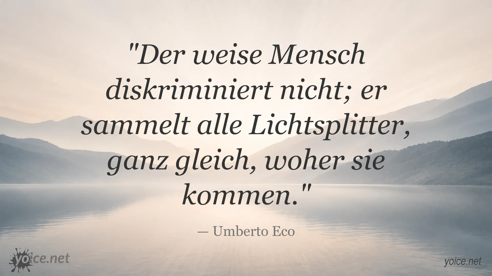 Zitatbild von Umberto Eco über Weisheit, Offenheit und das Sammeln verschiedener Perspektiven
