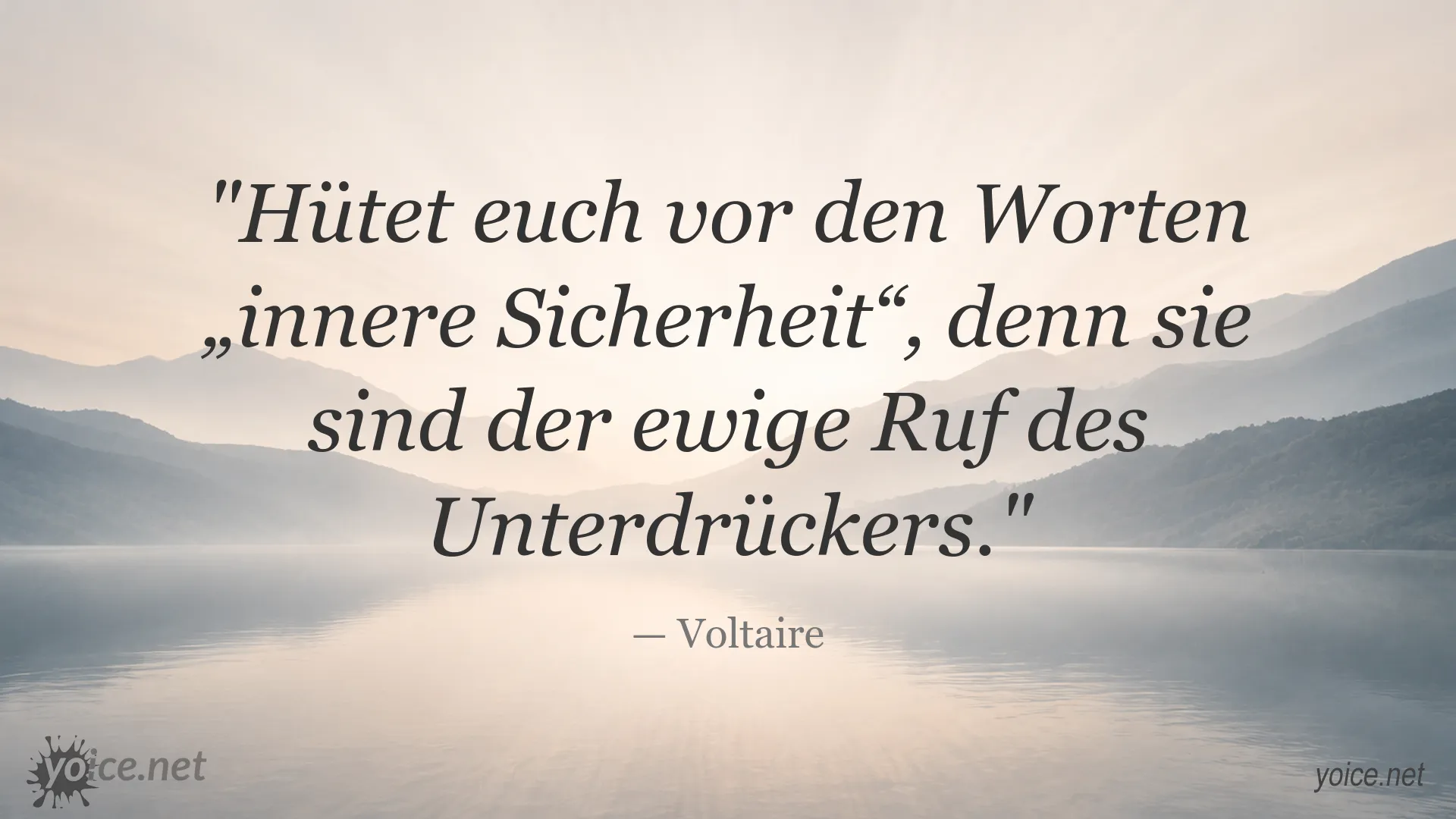 Zitatgrafik von Voltaire zum Thema innere Sicherheit und Unterdrückung