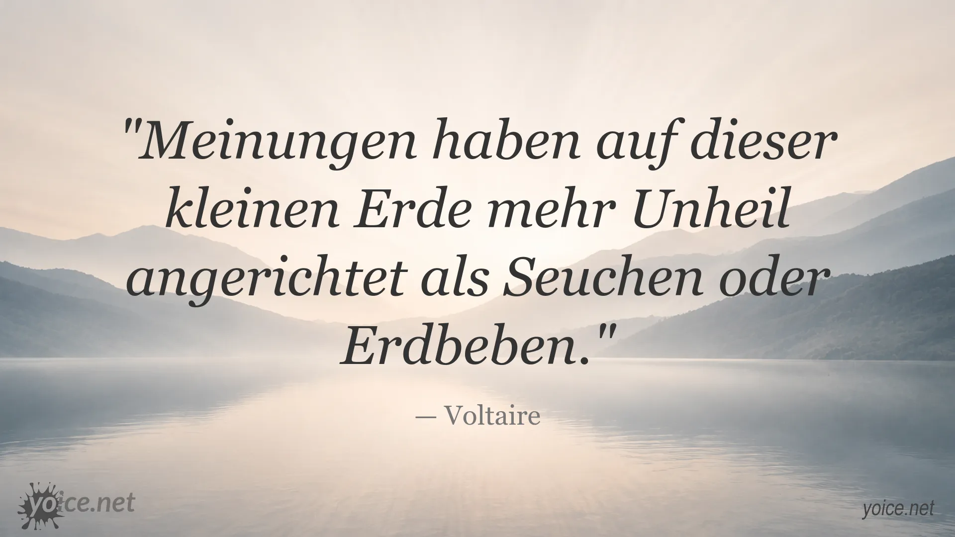 Zitatbild von Voltaire über die Folgen von Meinungen