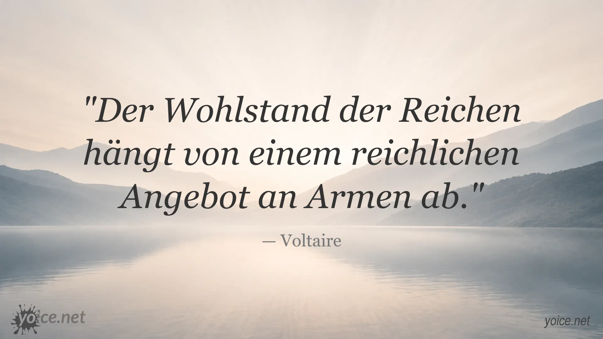 Zitatgrafik von Voltaire über Wohlstand, Armut und soziale Ungleichheit