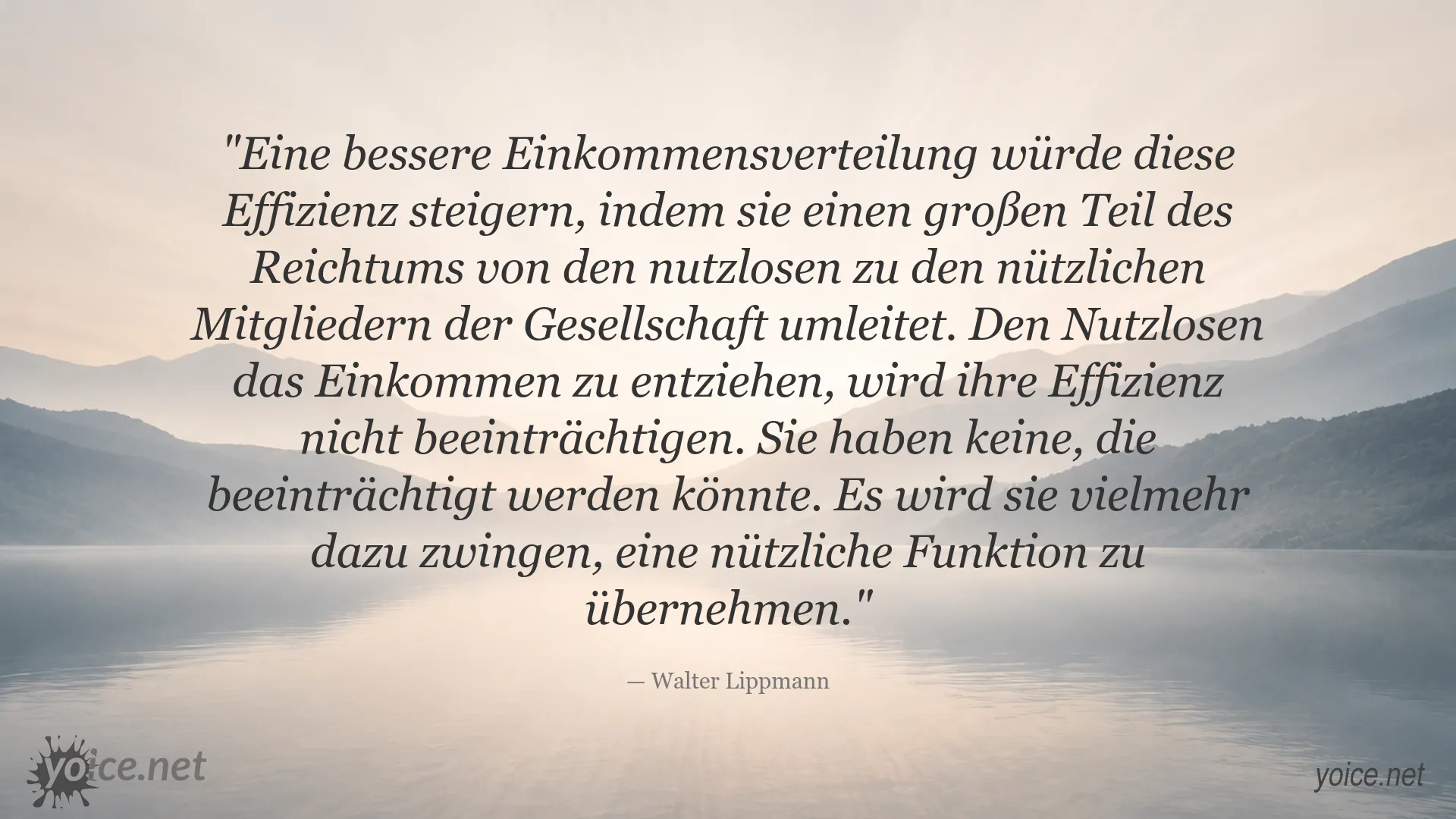 Zitatgrafik von Walter Lippmann über Einkommensverteilung und gesellschaftliche Effizienz