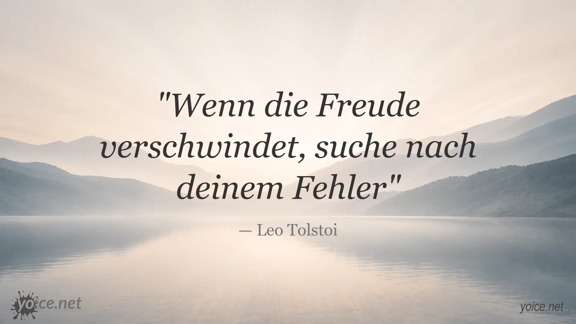 Zitatgrafik von Leo Tolstoi über Freude und die Suche nach eigenen Fehlern