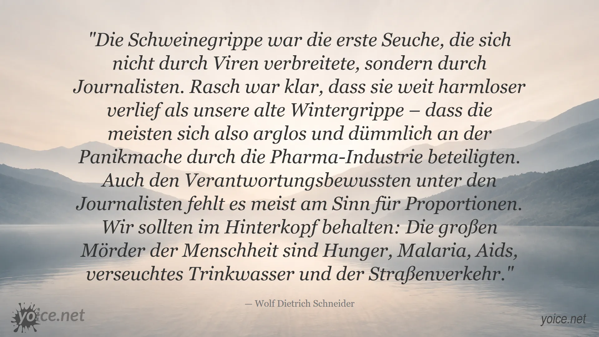 Zitat von Wolf Dietrich Schneider über die Medienpanik bei der Schweinegrippe
