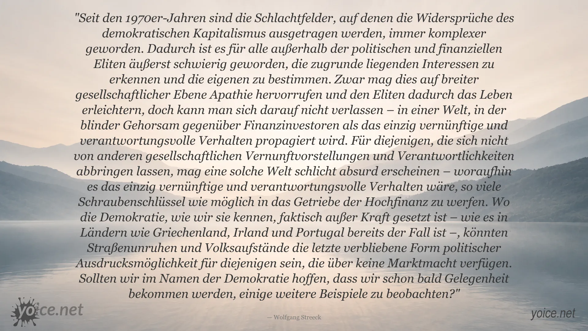 Zitatkarte mit einem Zitat von Wolfgang Streeck über demokratischen Kapitalismus und gesellschaftliche Widersprüche