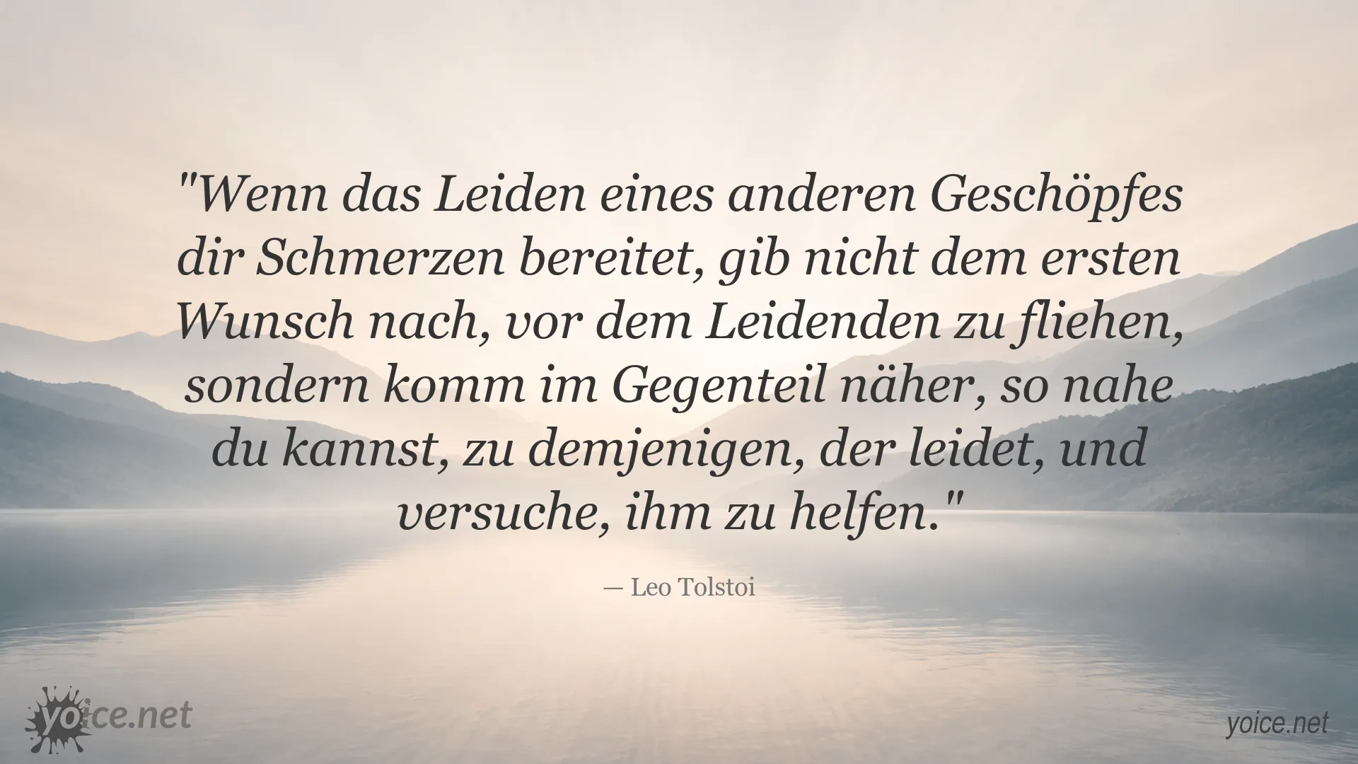 Zitatbild von Leo Tolstoi über Mitgefühl, Leid und die Hilfe für andere