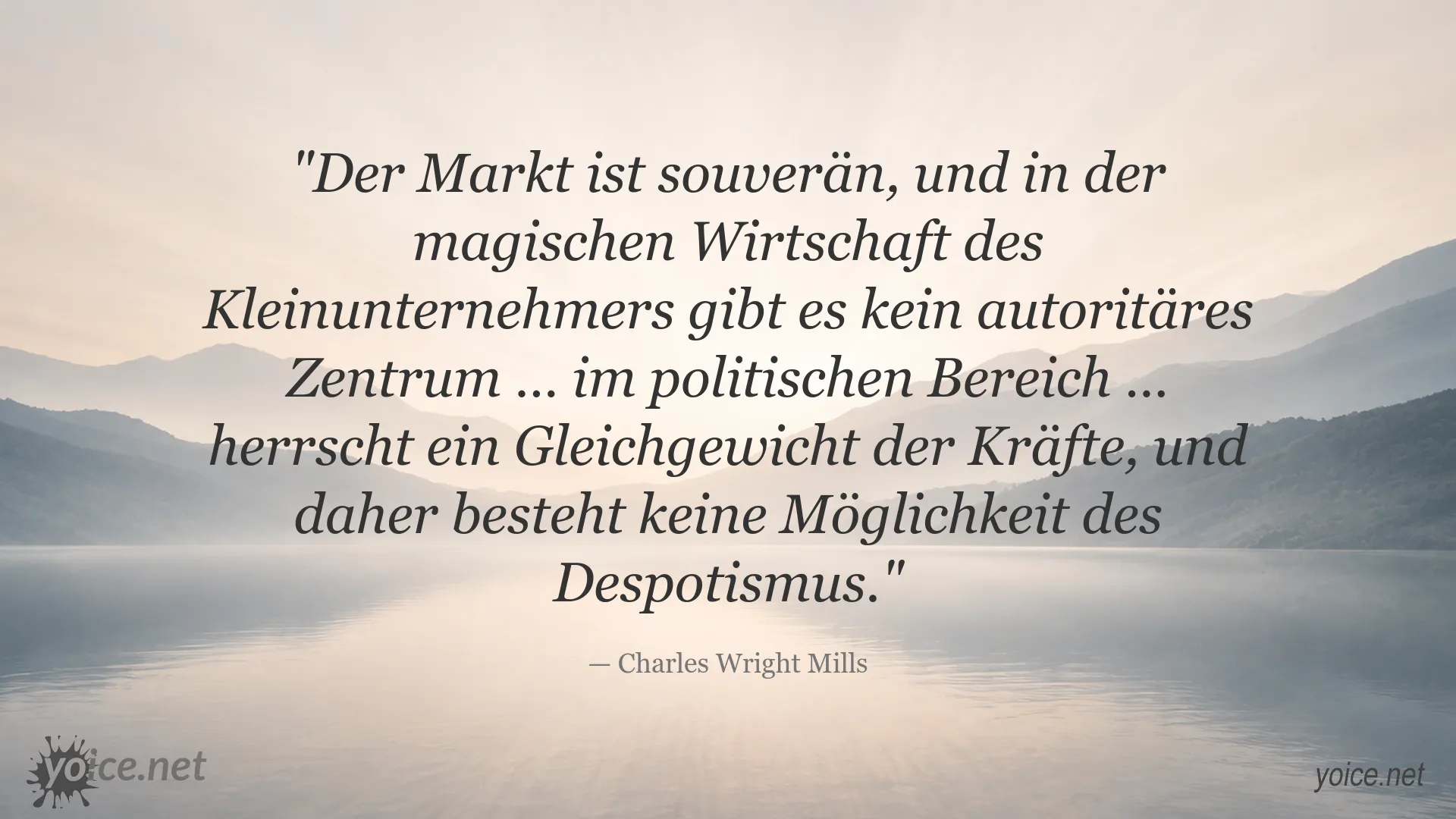 Zitatgrafik von Charles Wright Mills über Markt, Macht und Politik