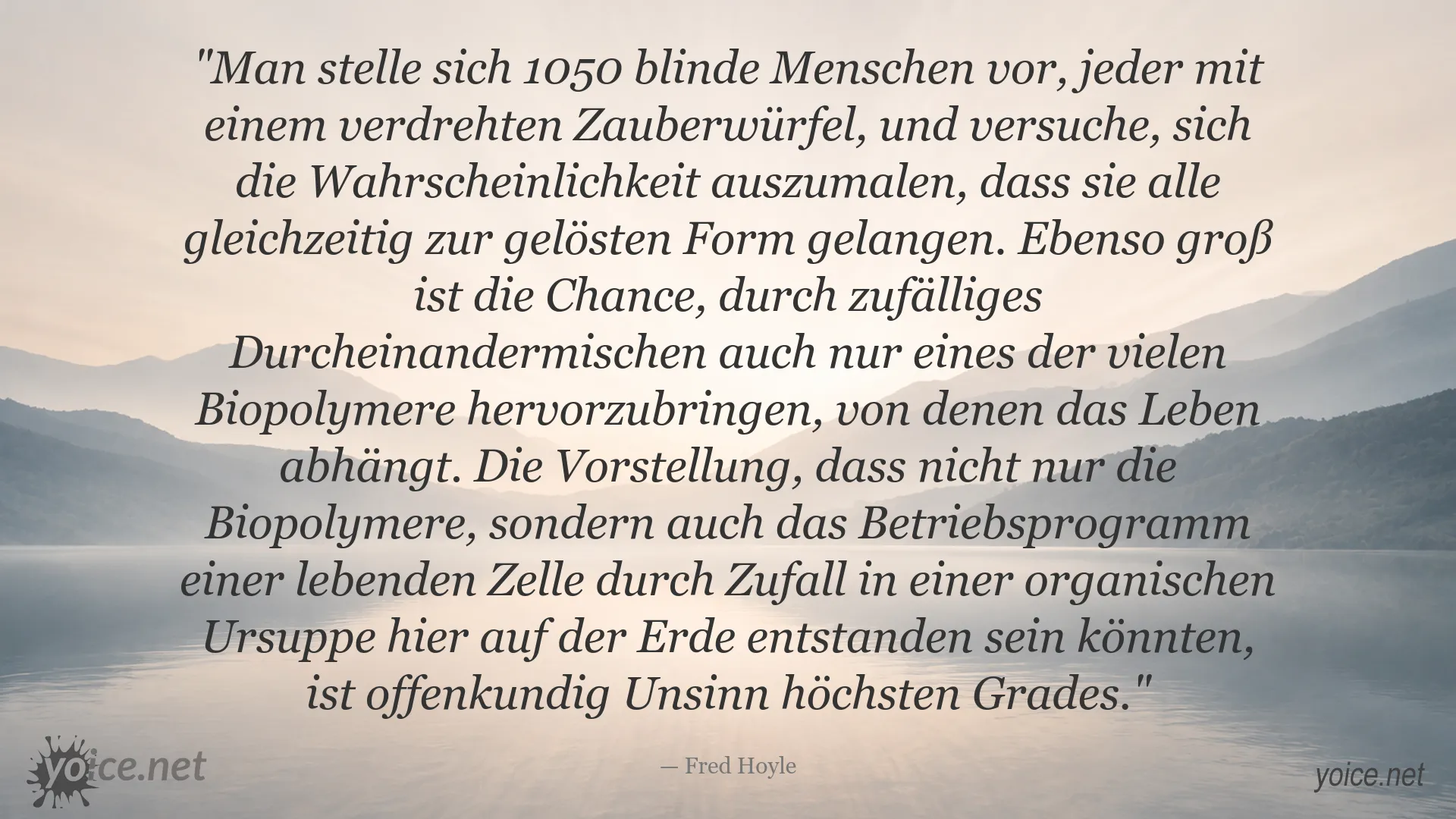 Zitatgrafik von Fred Hoyle über die Wahrscheinlichkeit der Entstehung des Lebens