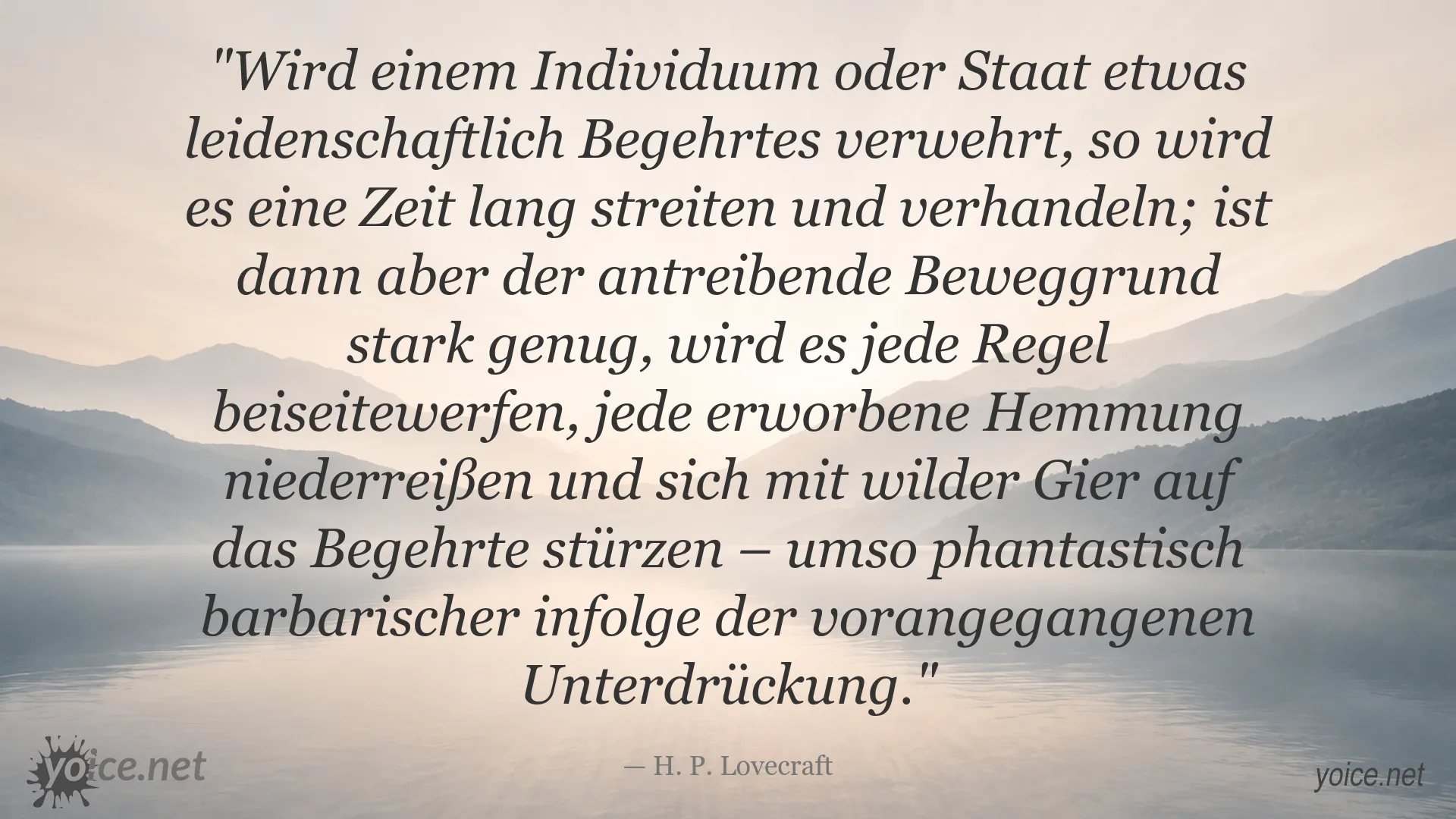 Zitatbild von H. P. Lovecraft über leidenschaftliches Verlangen und Unterdrückung