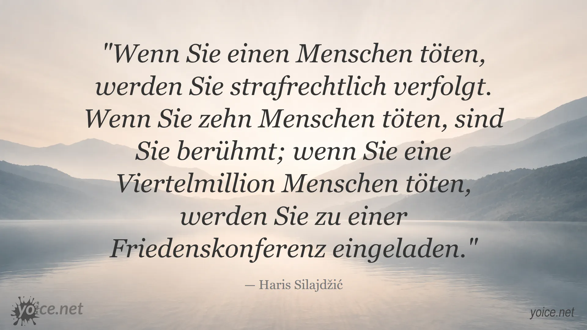 Zitat von Haris Silajdžić über die unterschiedlichen Folgen von Gewalt bei einzelnen und Massenmorden