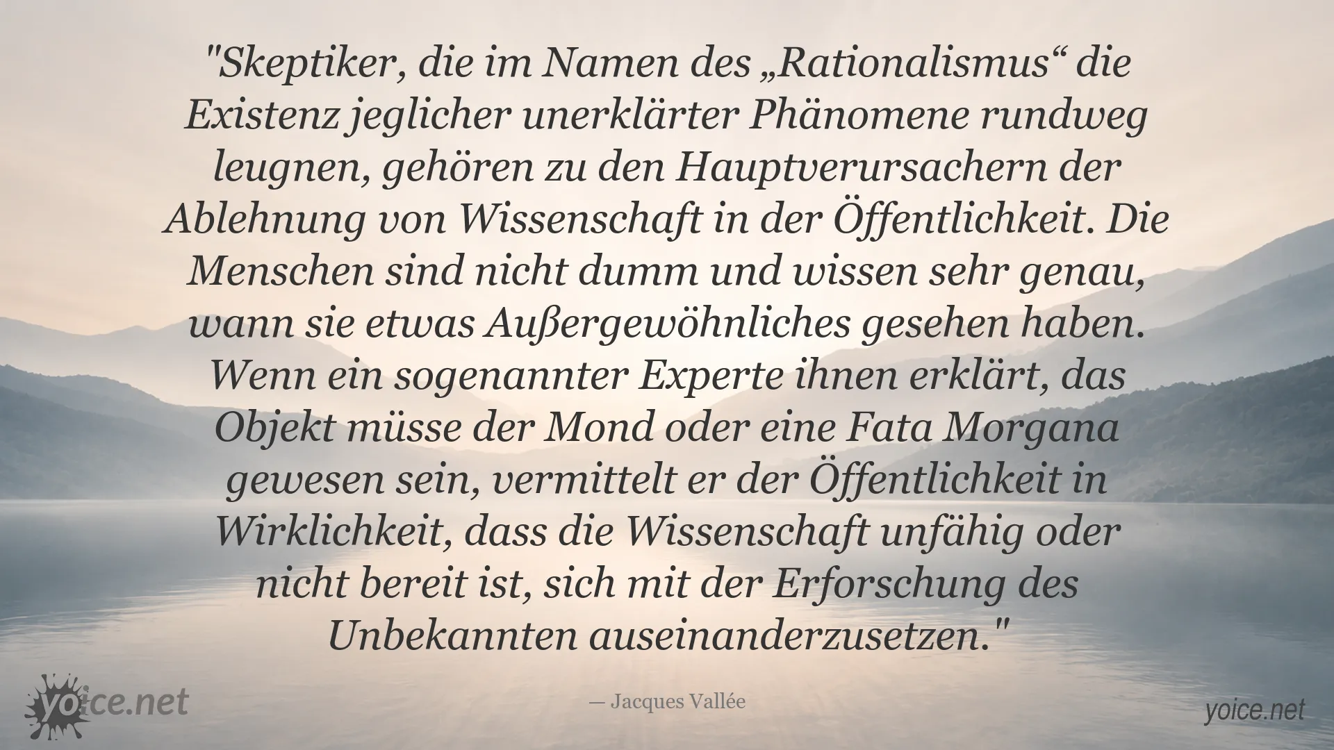 Zitatbild mit einem Zitat von Jacques Vallée über Skeptizismus und Wissenschaft