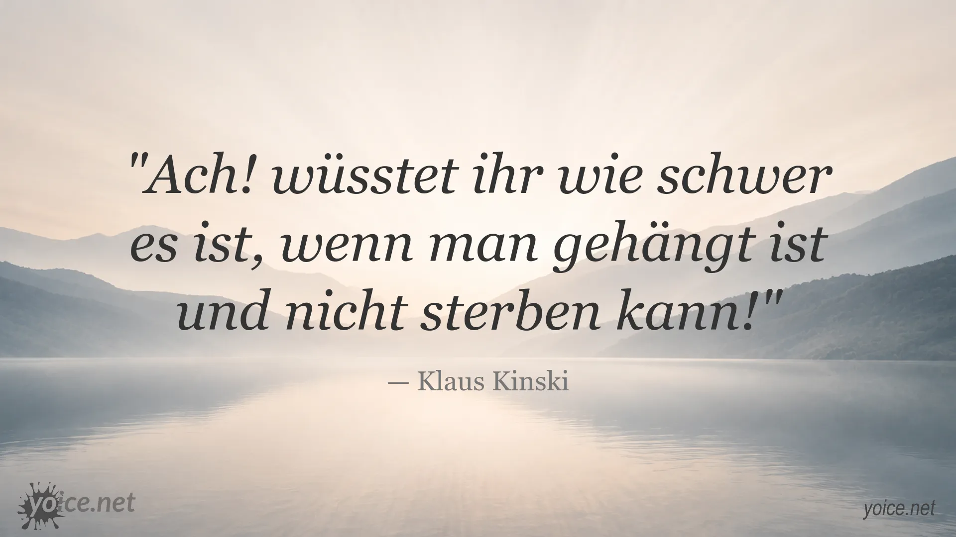 Zitatgrafik mit einem Zitat von Klaus Kinski über Qual und Verzweiflung