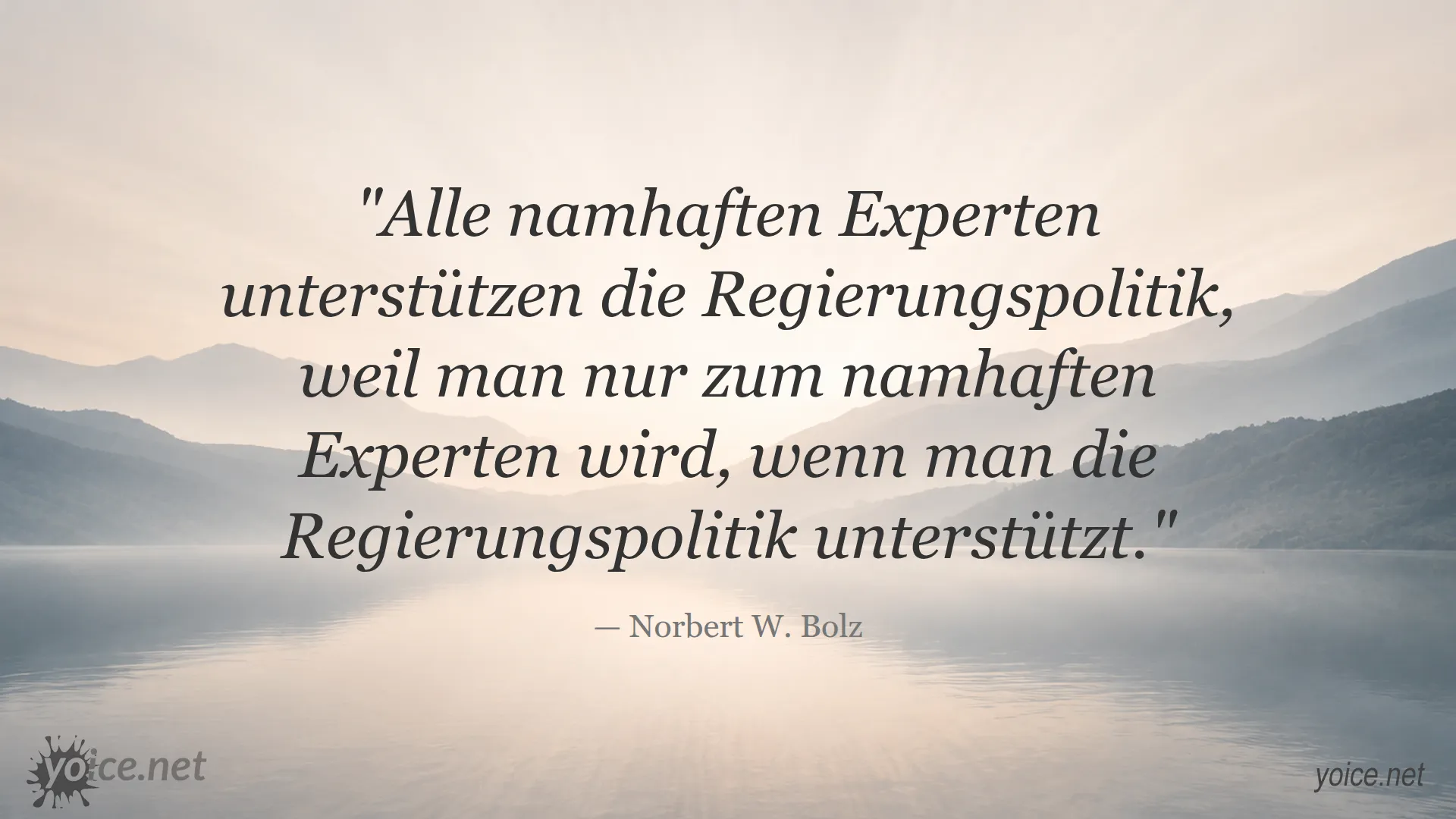 Zitat von Norbert W. Bolz über die Unterstützung der Regierungspolitik durch namhafte Experten