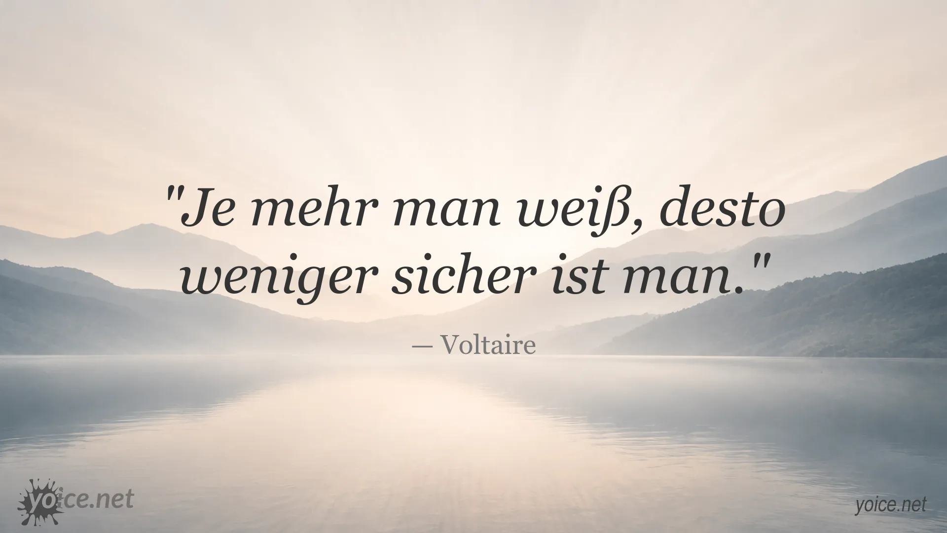 Inspirierendes Zitatbild von Voltaire über Wissen und Sicherheit